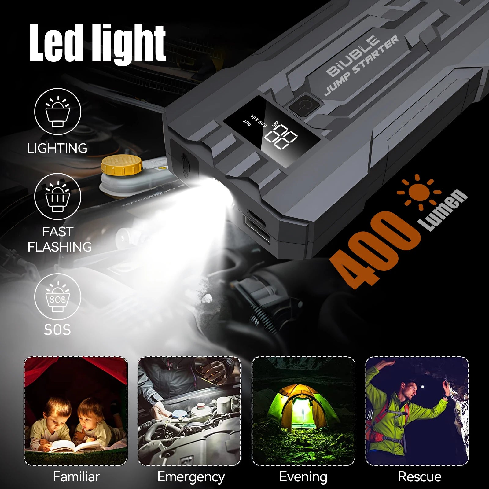 Car Battery Jump Starter 3000A Jump Box Portable Car Starter Battery Pack with Extended Jumper Cables